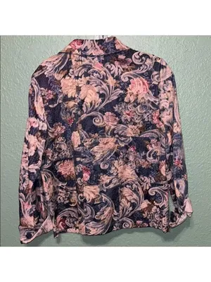 Vintage Jean Jacket Paisley denim Floral Tapestry cottagecore teacher granny thumbnail 4