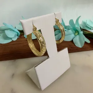 14K Gold Plated XP Hoop Earrings Greek Fretwork‎ Pattern Latch thumbnail 3