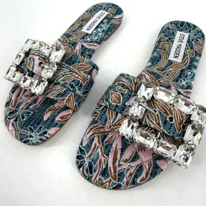 Steve Madden Marika Slide Sandals Si 7‎ Blue Floral Rhinestone Resort Vacatione thumbnail 2