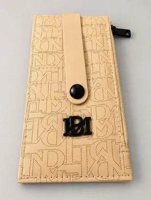 Badgley Mischka Beige Monogram Card Holder Zip Wallet NWT thumbnail 1