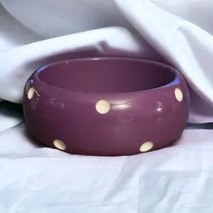 Vintage purple infused polka dot lucite bangle bracelet thumbnail 1