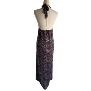 Black Multicolor Halter Maxi Dress with Abstract Burst Print thumbnail 3