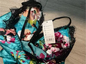 Floral Satin Lace Trim Teal Cami Tank Top thumbnail 2