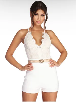 Windsor Cream White Lace V-Neck Bodysuit Top Womens Medium thumbnail 1
