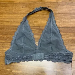 Free People Womens Small Bralette Gray Lace Halter Wireless Soft Cup Triangle‎ thumbnail 2
