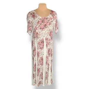 Vintage Floral Rayon Maxi Dress‎ Cream Pink Cottagecore Romantic Boho Medium thumbnail 12