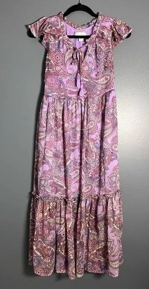 FREE PEOPLE Band Of The Free Boho Paisley Purple Maxi Dress Women’s Sz S EUC thumbnail 1