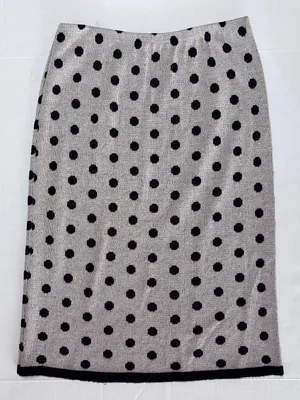 Vintage Polka Dot Knit Wool Blend Pencil Skirt - Size 6 - Tan Black Poka Dots thumbnail 1