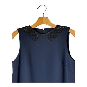 Anthropologie 4C Dress‎ Women 6 Navy Blue Black Lace Detail A Line Shift Mini thumbnail 3