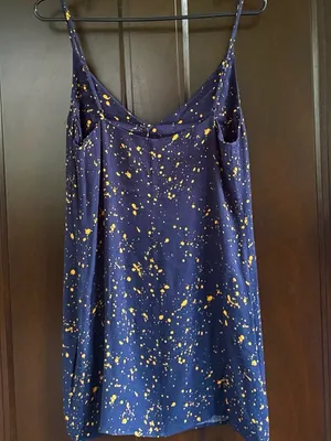 Reformation Mini Dress Navy Gold Splatter Size Large thumbnail 2