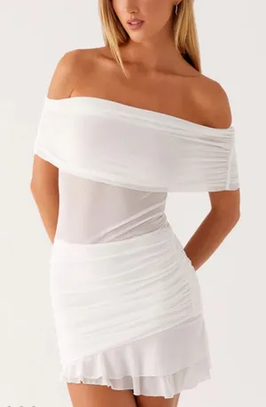 Peppermayo Nelly off-shoulder white mini dress white size 2 thumbnail 1
