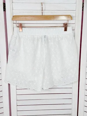 Wild Fable Eyelet Scallop Hem Boxer Shorts White XS‎ Cottagecore Elastic Pull On thumbnail 9