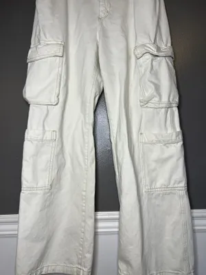 Cotton On Cargo Wide Leg Jeans Womens 10 White Light Wash Relaxed Denim thumbnail 3