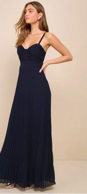 LULU's Prom Wedding Bridesmaid Sexy Pleated Bustier Romantic Flowy Maxi NWOT thumbnail 1