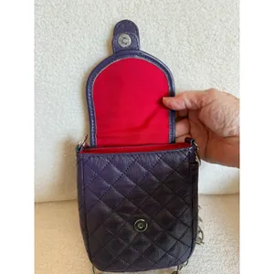 MAXX NEW YORK Leather Crossbody Bag Purple Diamond Quilted Silver Chain Strap thumbnail 5
