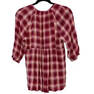 Maeve Anthropologie‎ Plaid Peasant Top XS Red Boho Blouse thumbnail 5