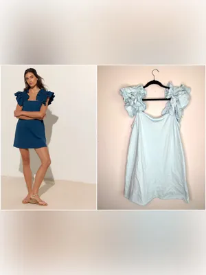 Free People Free-Est Josie Mini Dress Light Blue Flutter Ruffle Sleeve Sz M thumbnail 2