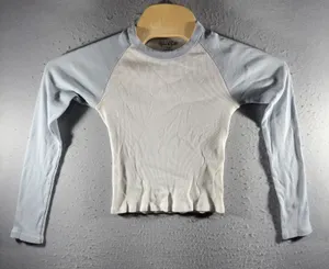 3216 | John Galt Ribbed Cropped Baseball Tee Blue Cream Long Sleeve One Size thumbnail 1