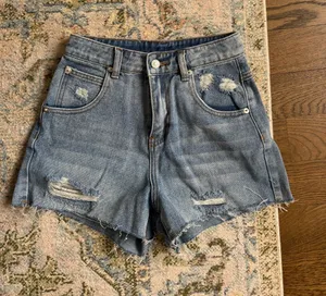 Princess Polly Light Blue Distressed High-Rise Denim Shorts thumbnail 1