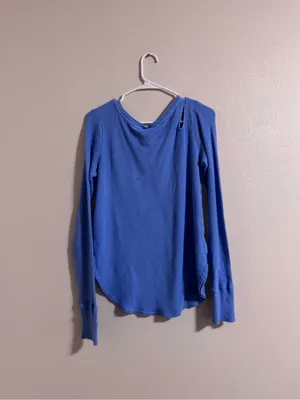 NWOT aerie Light Blue Waffle Knit Long Sleeve Top thumbnail 3