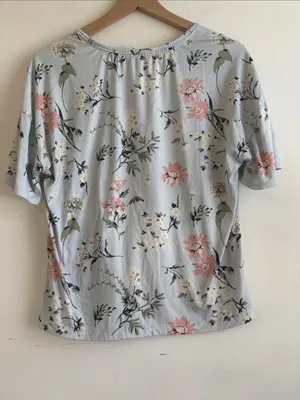 Lucky Brand Pale Blue Floral Short Sleeve Tee with Pink Blooms thumbnail 4