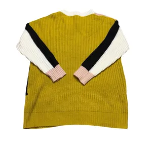 ✨🧶 ENTRO Colorblock Knit‎ Sweater Mustard Black Pink Cream, M 🧶✨ thumbnail 4
