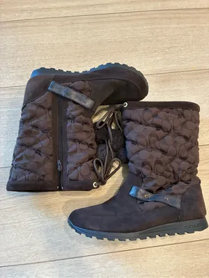 Coach Women’s Juniper Boot Quilted Brown Suede Signature Logo Size 8.5 thumbnail 3