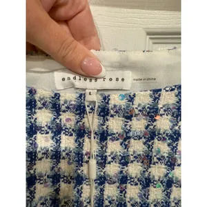 Tweed Sequined Mini Dress Blue White Check Womens L‎ thumbnail 4