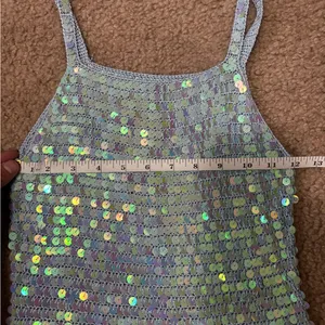 Vintage Blue Sequin Embellished crochet knit cami Tank Top thumbnail 6