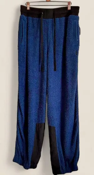 Free People Blue Fuzzy Teddy Cuddle Up Fleece Pants | large NEW thumbnail 1