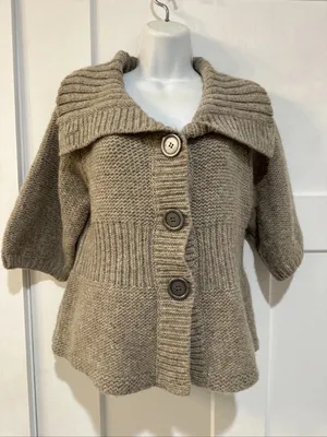 Rare boho y2k free people button up sweater tan short sleeve summer casual $98 thumbnail 1