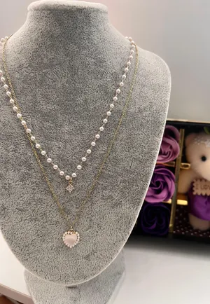 Love Pendant Double Collar Chain Necklace thumbnail 2