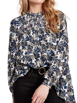 Free People Mock Neck Floral Smocked Yoke Tunic thumbnail 1