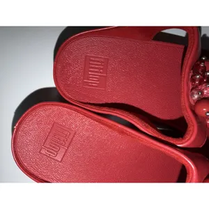 Fitflop‎ Sandals Deco Cha Cha Red Beaded Toe Thong Wedge T Strap Sandal Size 7 Z thumbnail 5