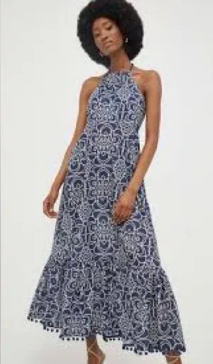 Zara Marrakesh Printed Poplin Maxi Halter Dress Large thumbnail 1