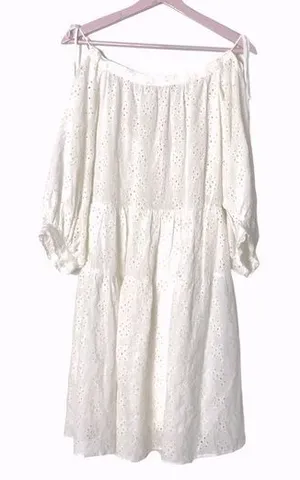 Olivaceous eyelet dress drapey romantic coquette dress Small cottagecore‎ tiered thumbnail 1