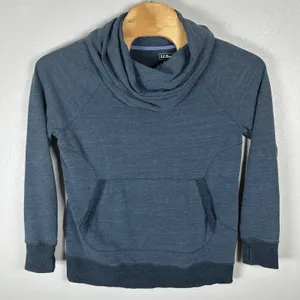 L.L.Bean Cozy Cowl Neck Pullover Womens XL Blue Kangaroo Pocket Stretch Travel thumbnail 1