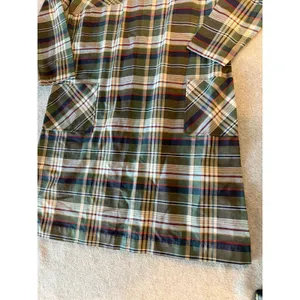 Green Plaid Shift Dress V-Neck Long Sleeve Patch Pockets Tartan Mini Dress thumbnail 2