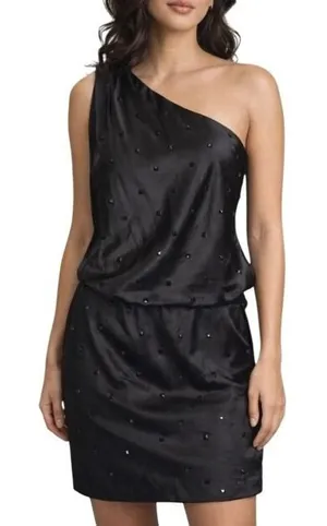 Allen Schwartz Prive Dress 12 Black Jeweled One Shoulder Blouson Evening Party‎ thumbnail 1