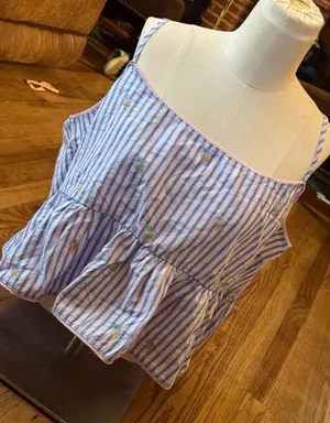 American Eagle Summer I Turned Pretty Striped Floral Peplum Cami Top XXL NWT thumbnail 1