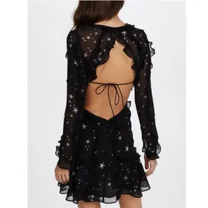 Fame & Partners Kye Star Print Ruffle Open Back Mini Dress Size 2 NWT thumbnail 2