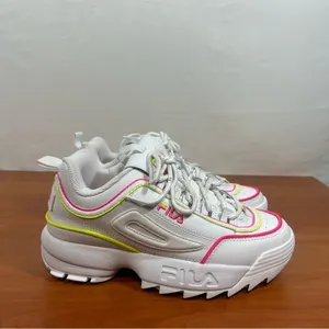 FILA Women’s Disrupter II Contrast Piping White Pink Yellow Shoe Size 6 #991 thumbnail 2