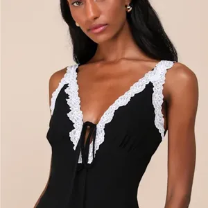 Lulu's Elegant Black Maxi Dress with White Lace thumbnail 3