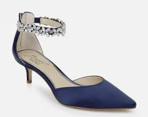 Jewel Badgley Mischka Robles Kitten Heel Evening Pumps Navy Satin Size 7 thumbnail 1