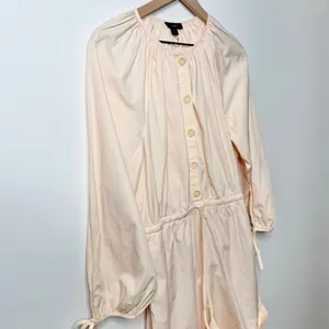 NWT J. Crew Cotton Poplin Tie Sleeve Button Front Romper Pink Orange Cream Small thumbnail 6