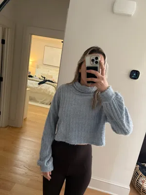 Princess Polly Blue Turtleneck Cropped Sweater thumbnail 4