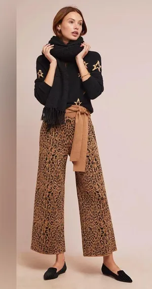 Anthropologie MOTH Leopard Sweater-Tie Knit Trousers S thumbnail 2
