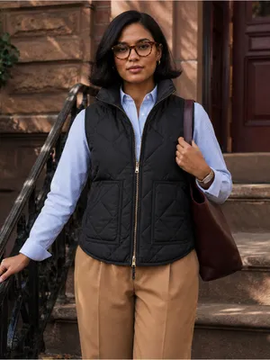 J.Crew Navy Diamond Quilted Puffer Vest Two-Way Zip Women’s XXS thumbnail 1