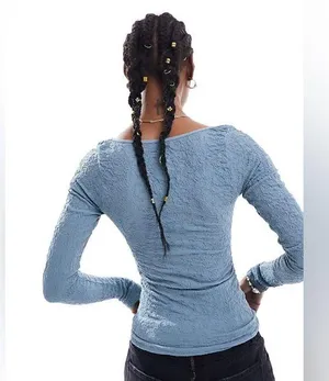 FREE PEOPLE Have It All Square Neck Long Sleeve XS/S Slate Blue $58 Retail NWOT thumbnail 4