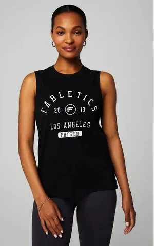 Fabletics Womens 100% Cotton Tank Top‎ Large Athletic Gym Muscle Black Graphic thumbnail 1